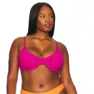 Good American Jacquard Demi Cup Bikini Top in Hawaiian Pink Size X- 6‎